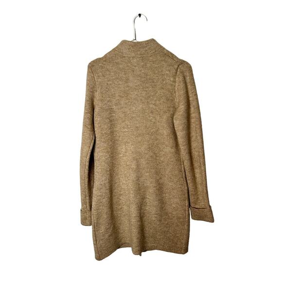 Adrienne Vittadini Women XS Tan Wool Duster Sweater Knit Trench Gold Lion Long - Picture 2 of 7